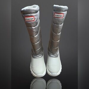 HUNTER WOMEN METALLIC SNOW BOOT TALL Winter Boots Silver/Hail Grey Size 5